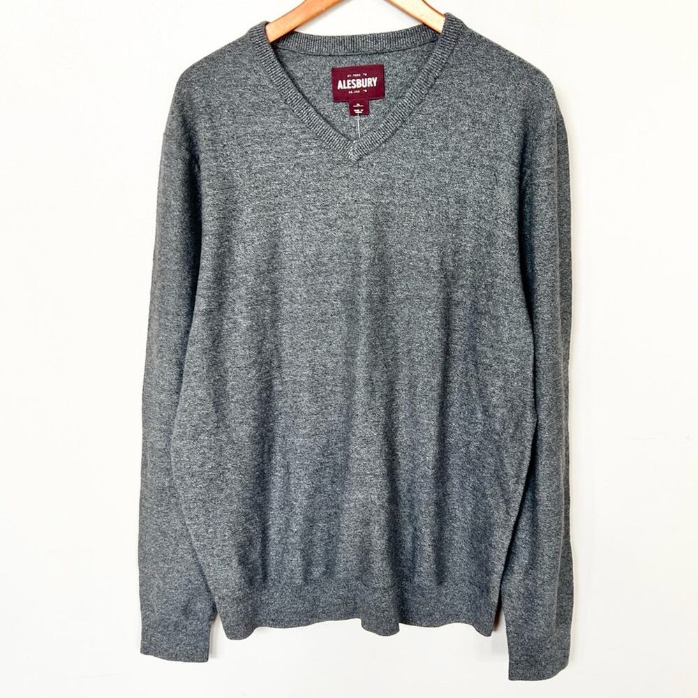 NEW Alesbury Riverside V-Neck Sweater Men’s SIZE XL Grey Regular Fit Long Sleeve